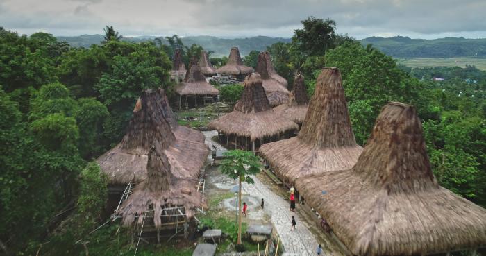 Praijing Traditional Village with tall thatched houses in West Sumba, Indonesia.